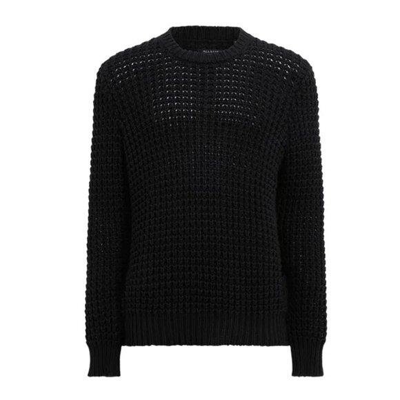 AllSaints Men's M Illund Waffle Stitch Crew Neck Sweater Organic Cotton Black - Picture 4 of 16